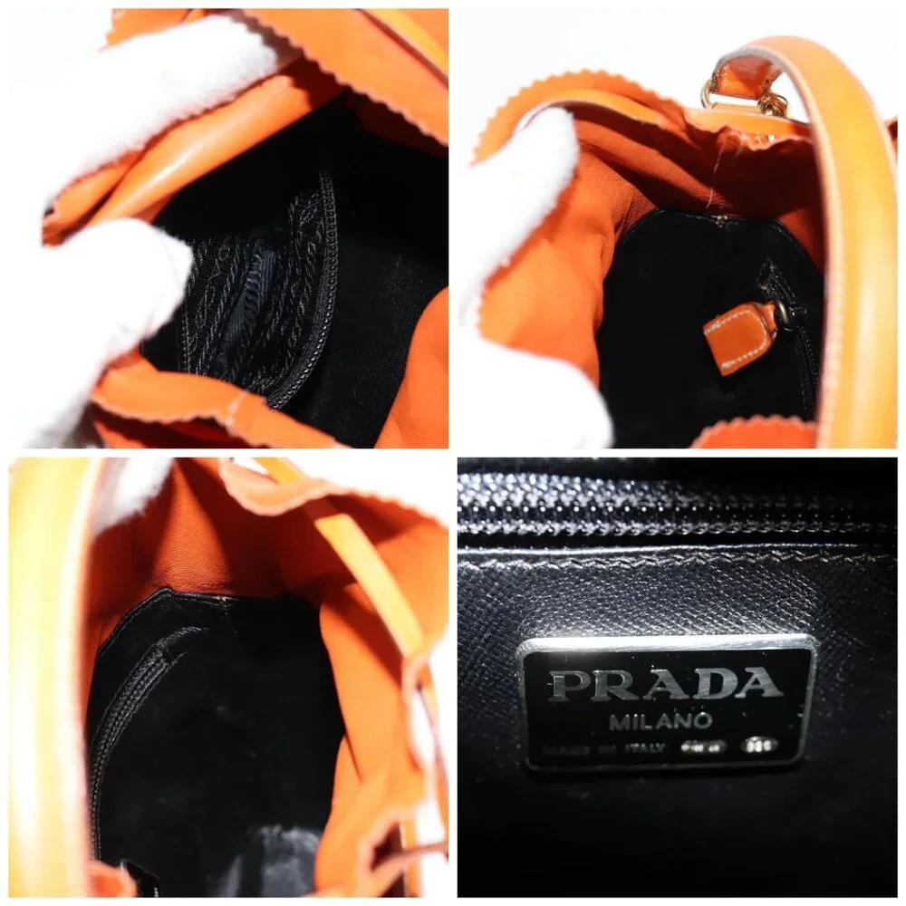PRADA Shoulder Bag Leather 2way Orange Gold - Picture 15 of 15
